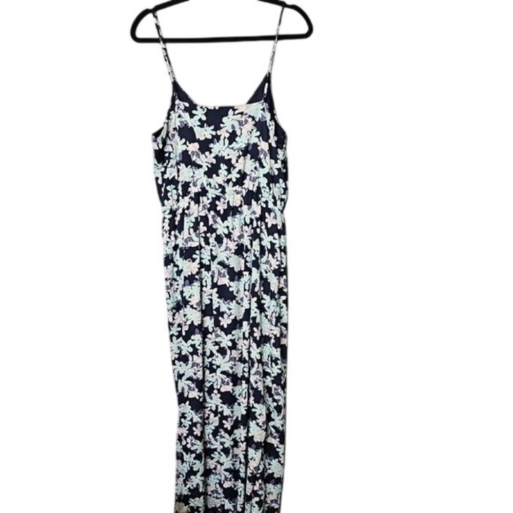 Banana Republic Women 14 Navy Blue Floral Wrap V-Neck Spaghetti Strap Maxi Dress - Picture 13 of 14